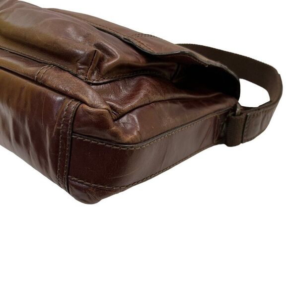 Vintage Fossil Distressed Aged Brown Leather Briefcase Messenger Bag - Picture 5 of 16